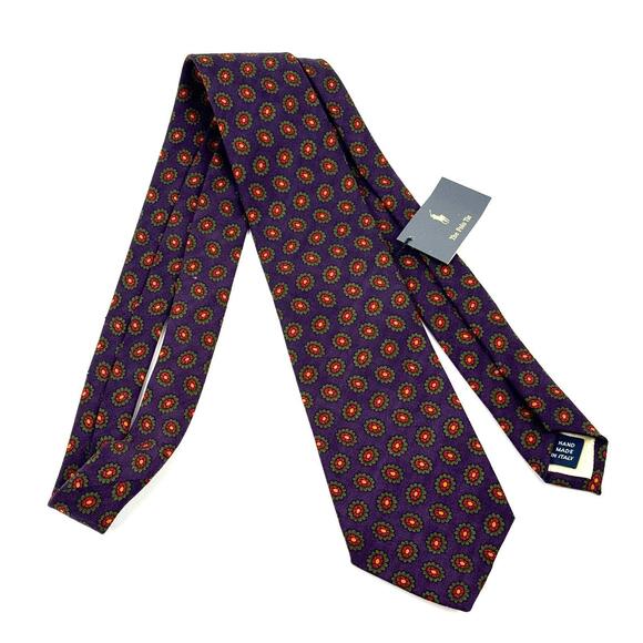NWT VTG Polo Ralph Lauren 100% Wool Purple Geometrick Pattern Neck Tie 3.5"x56" - Picture 4 of 6